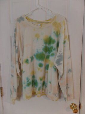 Old Navy XXL Tye Dye Splattered Sweatshirt Spring Green White Yellow Peach 18 20